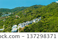 Aerial drone view of luxury hillside villas surrounded by tropical jungle on Koh Samui island in Thailand 137298371