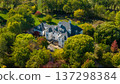 Aerial view of luxury countryside mansion surrounded by autumn trees and rural landscape in New York State USA 137298384