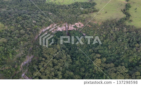 Aerial view of forest canyon and waterfall in Brazil Aerial view of forest canyon and waterfall in Brazil 137298598