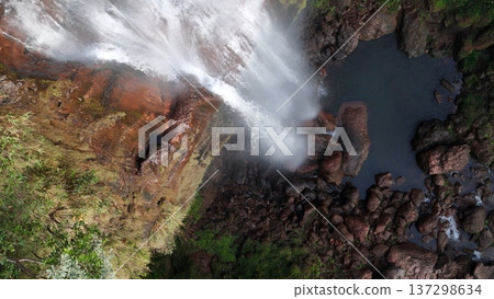 Cassilandia, Mato Grosso do Sul, Brazil - 04 05 2024: Cachoeira do Socorro waterfall aerial view Cassilandia, Mato Grosso do Sul, Brazil - 04 05 2024: Cachoeira do Socorro waterfall aerial view 137298634