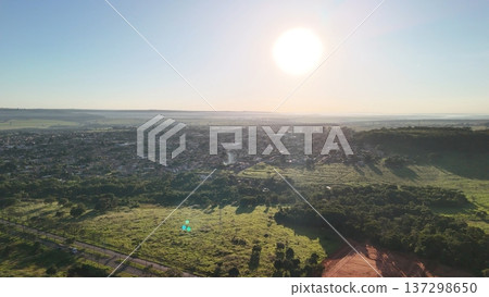 Cassilandia, Mato Grosso do Sul, Brazil - 04 05 2024: Sunrise aerial cityscape Cassilandia, Mato Grosso do Sul, Brazil - 04 05 2024: Sunrise aerial cityscape 137298650