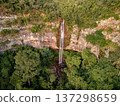 Cassilandia, Mato Grosso do Sul, Brazil - 04 05 2024: Cachoeira do Socorro waterfall aerial 137298659