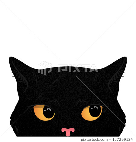 Black peeking cat face isolated on white background. Cat with big yellow eyes is looking out. Vector illustration Black peeking cat face isolated on white background. Cat with big yellow eyes is looking out. Vector illustration 137299124