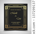 Golden wedding invitation in Art Deco Gatsby style. Vector illustration 137299137