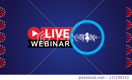 Live Webinar Broadcast Banner With Microphone Icon and Play Button for Virtual Events 137299143