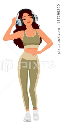 Fitness woman headphone music vector isolated Fitness woman headphone music vector isolated 137299200