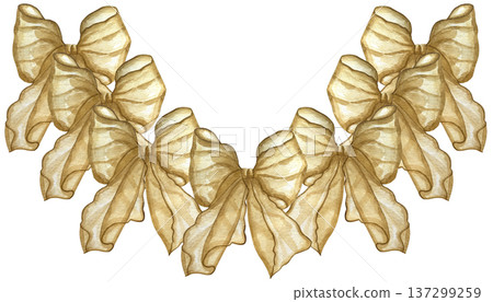 Watercolor illustration of a garland frame made of coquette bows. Cute hand drawn design, perfect for Valentines Day cards, invitations, posters. Watercolor illustration of a garland frame made of coquette bows. Cute hand drawn design, perfect for Valentines Day cards, invitations, posters. 137299259