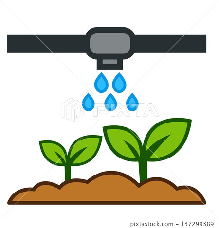 Drip Irrigation system icon. An irrigation system, watering plants. Managing water resources in agriculture. Drip Irrigation system icon. An irrigation system, watering plants. Managing water resources in agriculture. 137299389