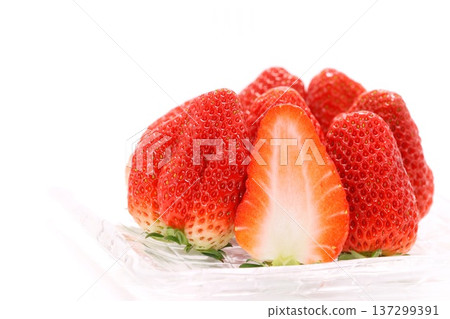 Strawberry Benihoppe cut cross section bright background 137299391