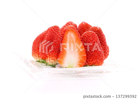 Strawberry Benihoppe cut cross section bright background 137299392