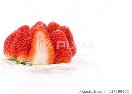 Strawberry Benihoppe cut cross section bright background 137299393