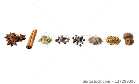 標題：八角、肉桂、荳蔻、丁香、黑胡椒、孜然、芫荽、肉荳蔻，共8種香料 137299395