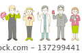 Vector illustration material of people working in welfare and society / doctor / pharmacist / production / agriculture / office work / sales / whole body / with main lines 137299441