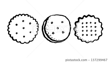 Cracker Biscuit Set. Ink black hand drawn line illustration on white background. Cracker Biscuit Set. Ink black hand drawn line illustration on white background. 137299467