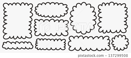 Hand drawn wavy shape frame set with square and rectangle doodle outlines in bold black line. Soft organic borders for text blocks, posters, stickers and playful branding layouts. Hand drawn wavy shape frame set with square and rectangle doodle outlines in bold black line. Soft organic borders for text blocks, posters, stickers and playful branding layouts. 137299508