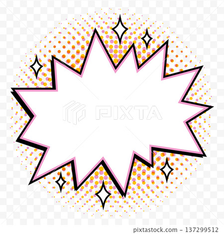 Comic starburst shape with blank center, sparkle accents in retro pop art vector style on transparent background. Starburst shape burst sticker for promo banners and sale labels. Comic starburst shape with blank center, sparkle accents in retro pop art vector style on transparent background. Starburst shape burst sticker for promo banners and sale labels. 137299512