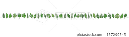 Long continuous line tropical leaves with green fill. Minimalist botanical decorative design 137299545