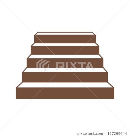 Brown staircase in frontal view. Vector design with wide base and narrow top. 137299644