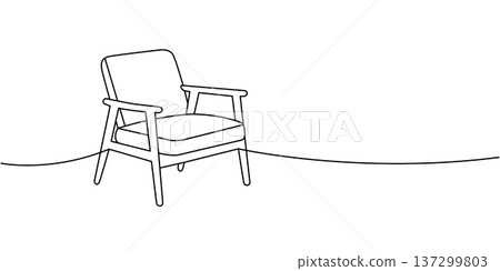 Outline wooden lounge chair. Minimalist furniture line art for decor and design visual. Outline wooden lounge chair. Minimalist furniture line art for decor and design visual. 137299803