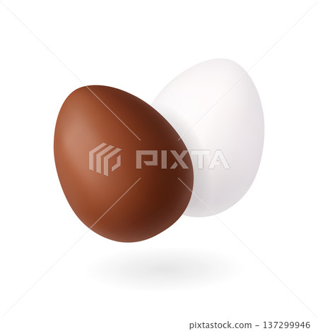 Brown and white Easter eggs 3D realistic holiday food illustration 137299946