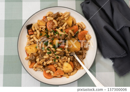 Beef stew pasta with carrots and potatoes Beef stew pasta with carrots and potatoes 137300006