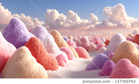 由粉紅色和紫色棉花糖般質地構成的奇幻山脈 137300763