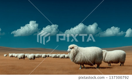 沙漠中一朵蓬鬆的白色積雨雲，形狀像一隻綿羊 137300792
