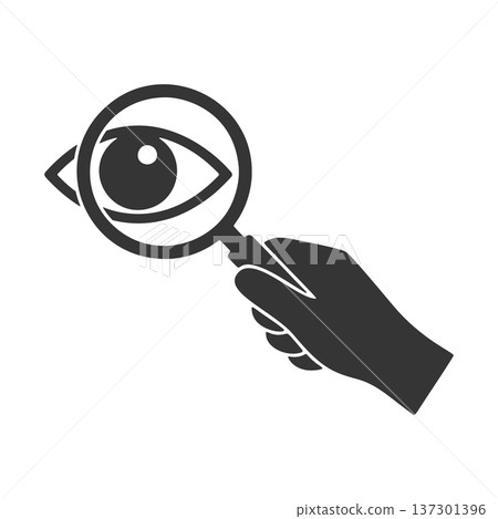 一隻手拿著放大鏡的輪廓圖示 眼睛 一隻手拿著放大鏡的輪廓圖示 眼睛 137301396