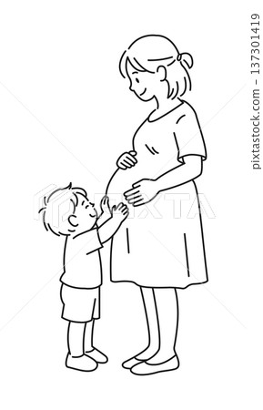 Child touching mother's belly 137301419