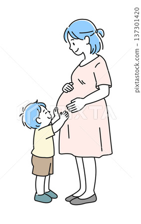 孩子撫摸著母親的肚子 孩子撫摸著母親的肚子 137301420