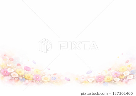 Spring flower series: A horizontal background with a lot of white petals 137301460