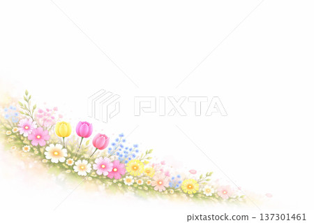 Spring Flower Series: Diagonal Line Arrangement and Large Blank Design Background 137301461
