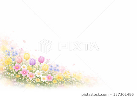 春季花卉系列：左下角為花卉背景，並留有大片空白。 137301496