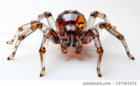 Ornate Amber Glass Spider Figurine on White Surface Insect Decor 137301972