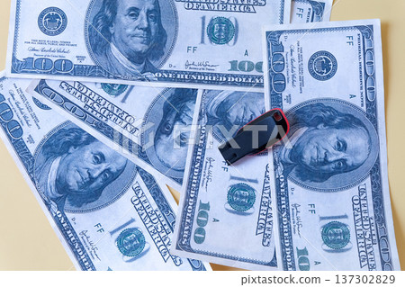 Thumb drive on bank note,security concept. Thumb drive on bank note,security concept. 137302829