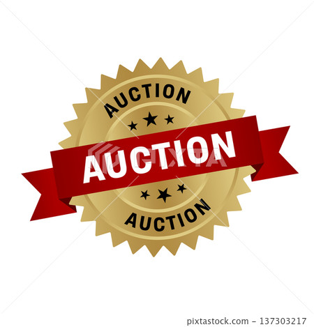 Gold Auction, Auction Round Sign With Ribbon Gold Auction, Auction Round Sign With Ribbon 137303217