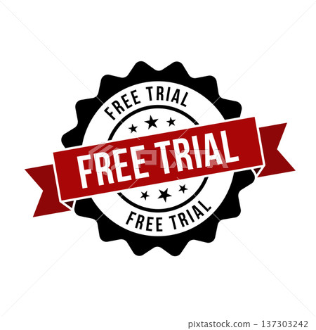 Free Trial Stamp, Free Trial Round Sign With Ribbon 137303242