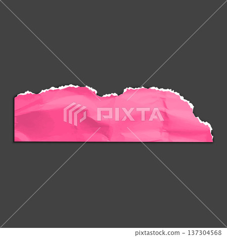 Pink crumpled torn paper corner, torn sheet of colored paper fragment, vector realistic wrinkled scrap with ripped edges 137304568