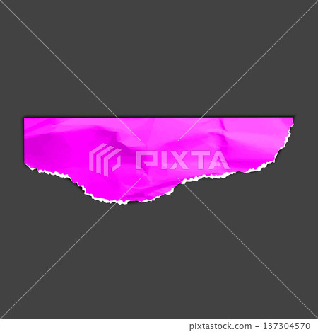 A realistic bright pink piece of crumpled paper with a torn bottom edge. 137304570
