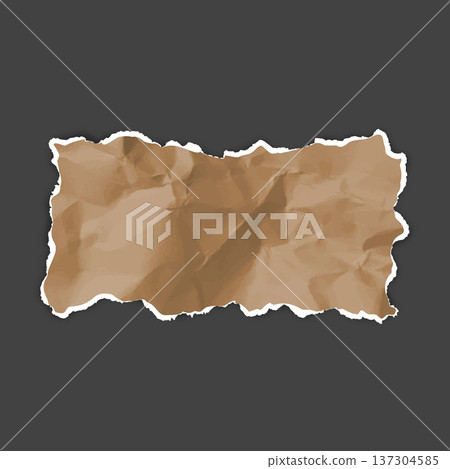 Brown crumpled torn paper, torn sheet of paper rectangle fragment, vector realistic wrinkled scrap with ripped edges 137304585