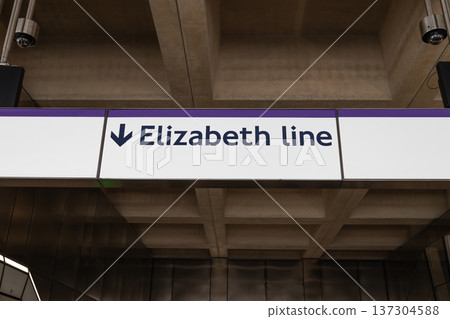 Elizabeth line sign in a London underground station 137304588