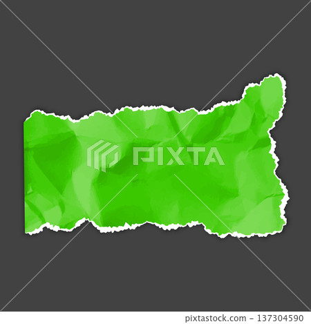 A torn piece of crumpled paper, bright green, with jagged white edges. A torn piece of crumpled paper, bright green, with jagged white edges. 137304590