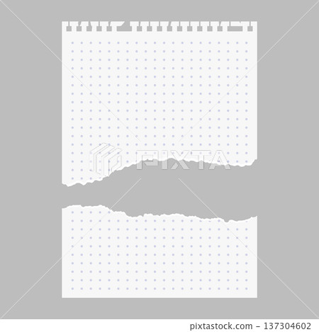 A torn notebook sheet, lined with a squared grid with a ragged bottom edge and a small piece. 137304602