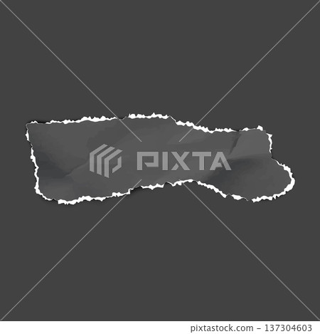 A crumpled black piece of paper with a white torn edge on a dark isolated background. A crumpled black piece of paper with a white torn edge on a dark isolated background. 137304603