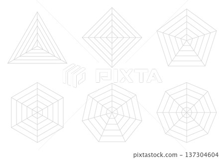 Set of triangle to octagon radar chart backgrounds, spider web graphs 137304604