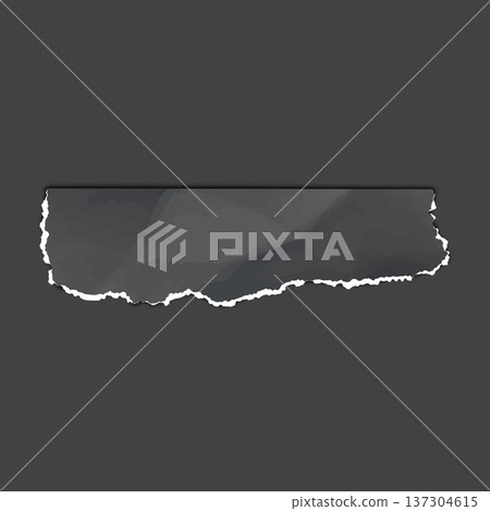 Black torn paper strip, vector realistic torn sheet of wrinkled paper fragment, crumpled scrap with ripped edges Black torn paper strip, vector realistic torn sheet of wrinkled paper fragment, crumpled scrap with ripped edges 137304615
