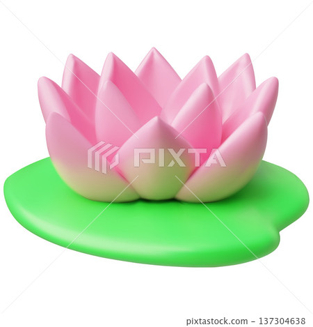 Pink lotus flower 3D plastic style vector icon, water lily Asian blossom plant, vector tropical exotic aquatic flower 137304638