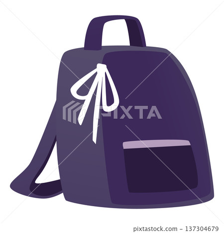 Purple fabric backpack with a pocket, handle, and straps. 137304679