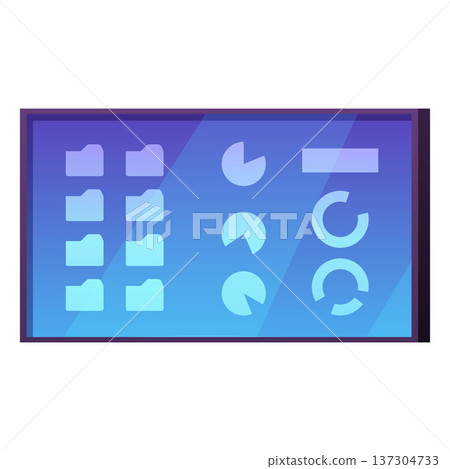Workspace on computer screen flat vector, folder files, analysis round diagram, business management statistics software Workspace on computer screen flat vector, folder files, analysis round diagram, business management statistics software 137304733