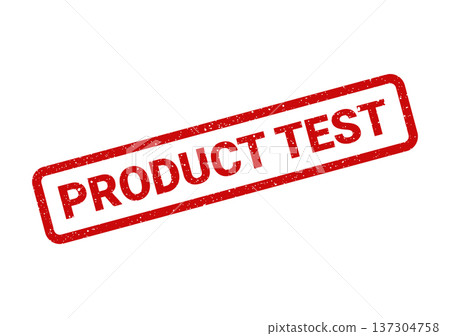 A textured red rectangular rubber stamp impression clearly stating PRODUCT TEST indicating evaluation or quality control A textured red rectangular rubber stamp impression clearly stating PRODUCT TEST indicating evaluation or quality control 137304758